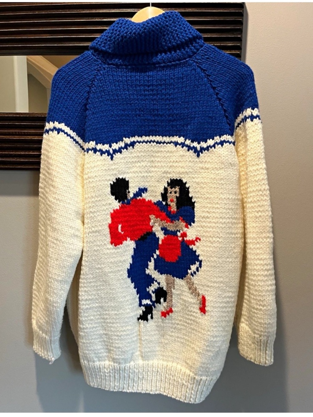 Vintage Mary Maxim Hand-Knit Cowichan Sweater Cardigan Square Dancers L/XL 42/44